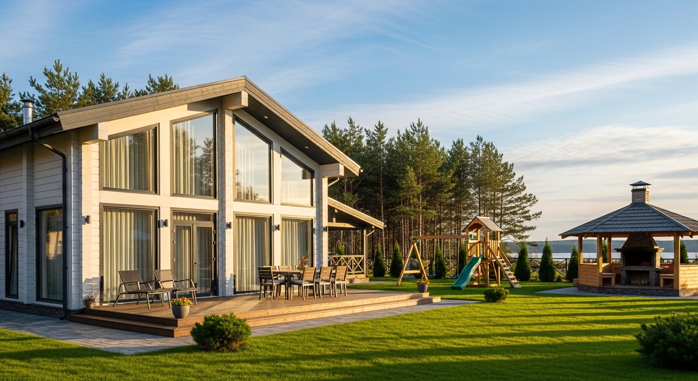 Загородный дом с баней и камином